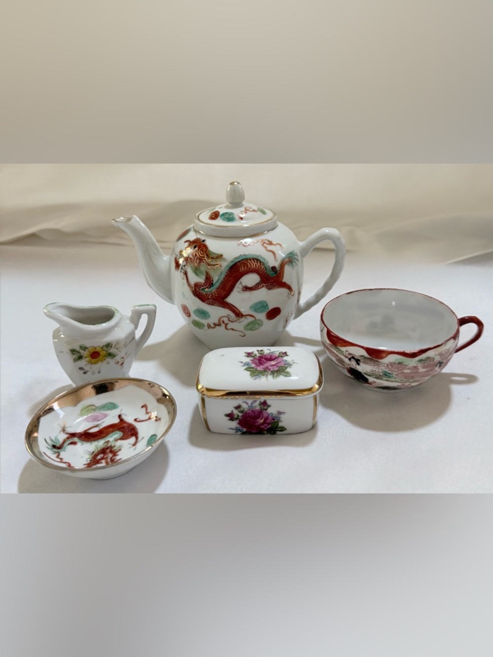 Assortment Vintage Porcelain China Lot Red Dragon FLoral Geisha Assorted Designs